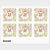 ハッピーハローウィン:かわいい幽霊フローラ スクエアシール (シート)