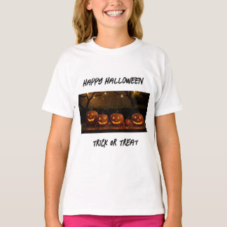 ハッピーハローウィン、かわいい彫りカボチャ Tシャツ