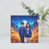 ハッピーハローウィン アニメ・カップルが手を握る カード (スタンド正面)