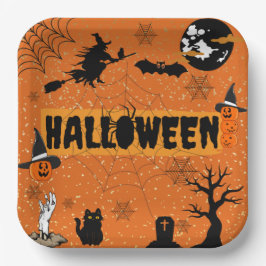 ハッピーハローウィン（オレンジ）紙プレート ペーパープレート
