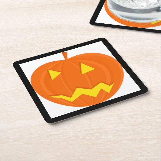 「ハッピーハローウィン」カボチャ スクエアペーパーコースター (アングル)