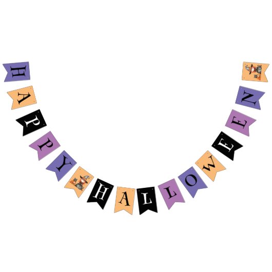 ハッピーハローウィン | カラフル魔女と黒猫 バンティングフラッグ (全)