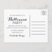ハッピーハローウィン、キャットオンブロムスティック招待状 インビテーションポストカード (裏面)