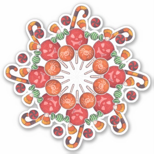 ハッピーハローウィン |キャンディーコラージュのトリックまたはトリートメント シール (正面)