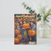 ハッピーハローウィン、トリック又はパーソナライズされた治療 シーズンポストカード (スタンド正面)