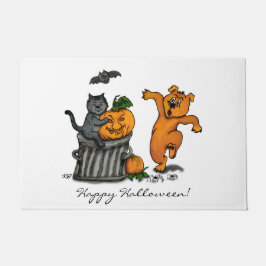 ハッピーハローウィン!ネコこうもり犬とクモ ドアマット
