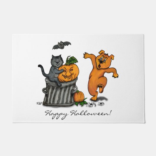 ハッピーハローウィン!ネコこうもり犬とクモ ドアマット (正面)