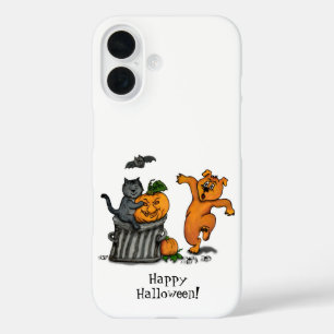 ハッピーハローウィン!ネコこうもり犬とクモ iPhone 16ケース