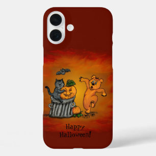 ハッピーハローウィン!ネコこうもり犬とクモ iPhone 16 PLUSケース