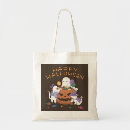 ハッピーハローウィン:ネコと幽霊 トートバッグ (正面)