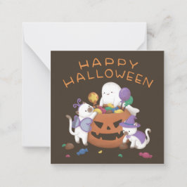 ハッピーハローウィン：ネコと幽霊 ノートカード