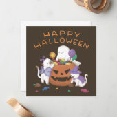 ハッピーハローウィン：ネコと幽霊 ノートカード (正面/裏面インサイチュ)