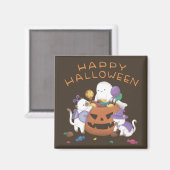 ハッピーハローウィン：ネコと幽霊 マグネット (正面/裏面)