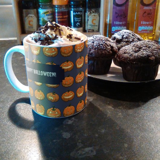 ハッピーハローウィン!ハロウィーンのカボチャのちょうちんかぼちゃ模様 コーヒーマグカップ