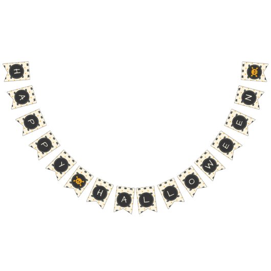 ハッピーハローウィン。ハロウィーンのカボチャのちょうちんホワイト水玉模様 バンティングフラッグ (全)
