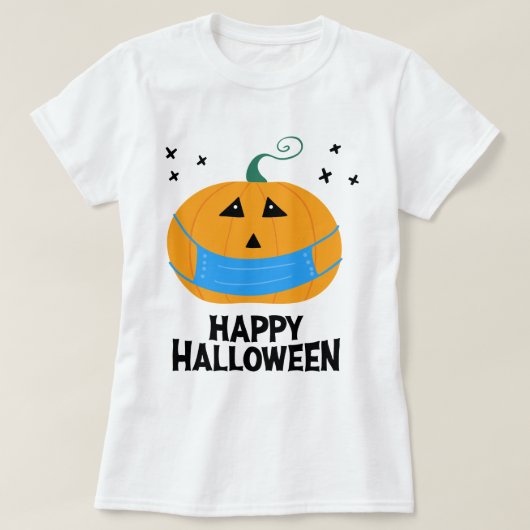 ハッピーハローウィン |ハロウィーンのカボチャのちょうちんマスク Tシャツ (デザイン正面)