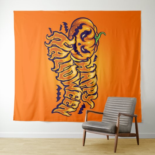 ハッピーハローウィン(ハロウィーンのカボチャのちょうちん背景) タペストリー (インサイチュ(横))