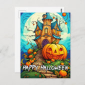 ハッピーハローウィン |パンプキン&ハ幽霊のよく出るウス ポストカード (正面/裏面)