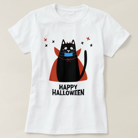 ハッピーハローウィン |マスクをかぶった猫 Tシャツ (デザイン正面)