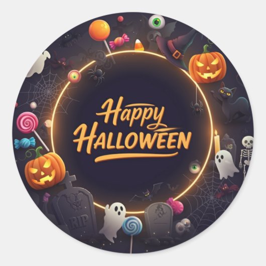 「ハッピーハローウィン」ラウンド ラウンドシール (正面)