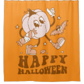 ハッピーハローウィン| レトロ水玉模様パンプキン シャワーカーテン (正面)