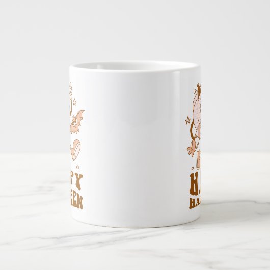 ハッピーハローウィン| レトロ水玉模様パンプキン ジャンボコーヒーマグカップ (正面)