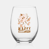 ハッピーハローウィン| レトロ水玉模様パンプキン ステムなしワイングラス (正面)