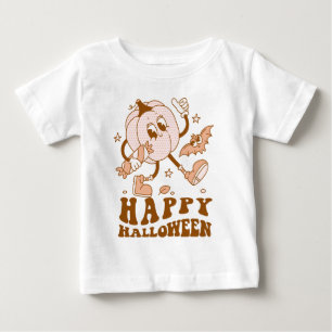 ハッピーハローウィン レトロ水玉模様パンプキン ベビーTシャツ