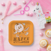 ハッピーハローウィン| レトロ水玉模様パンプキン ペーパープレート (パーティー)