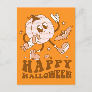 ハッピーハローウィン レトロ水玉模様パンプキン ポストカード