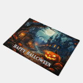 ハッピーハローウィン-不気味パンプキンの照明 ドアマット (アングル)