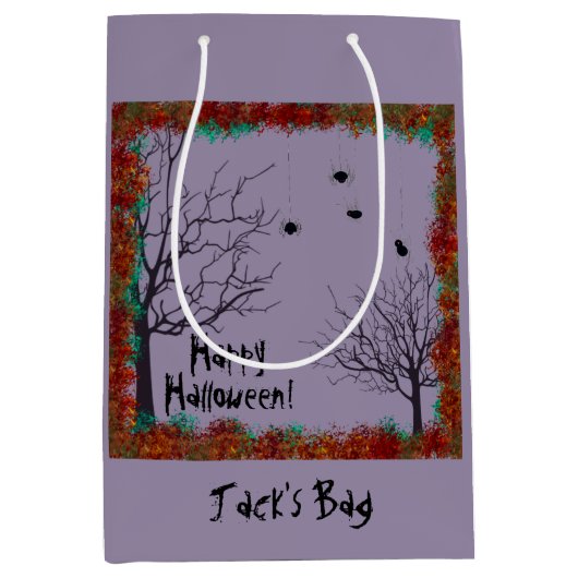 ハッピーハローウィン |不気味木のクモカスタマイズ ミディアムペーパーバッグ (正面)