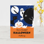 ハッピーハローウィン。名前をカスタムするハロウィーン カード (黄色い花)