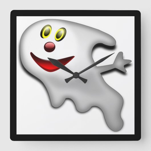「ハッピーハローウィン」幽霊 スクエア壁時計 (正面)
