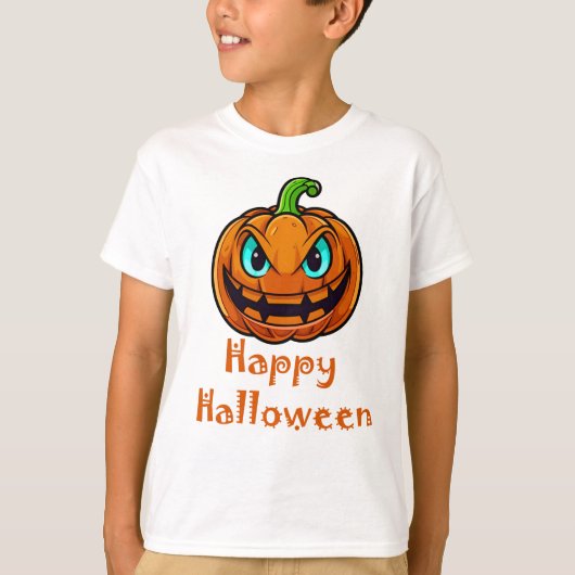 ハッピーハローウィン、怖いカボチャ顔 Tシャツ (正面)