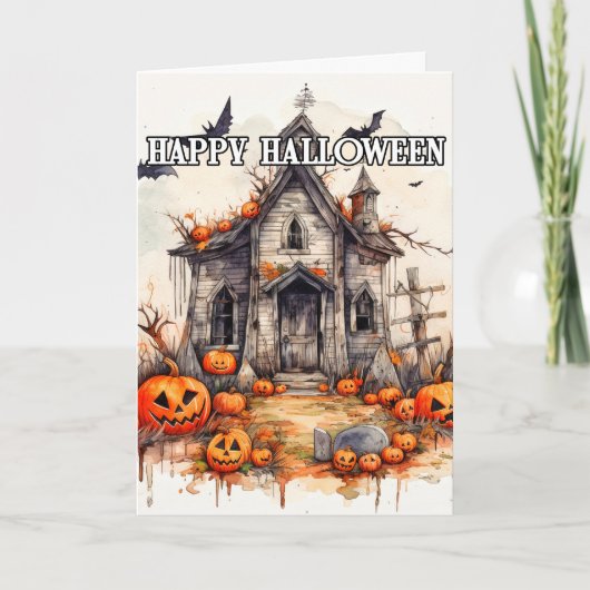 ハッピーハローウィン |恐ろしい古幽霊のよく出る家 カード (正面)