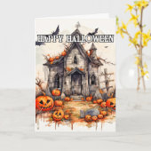 ハッピーハローウィン |恐ろしい古幽霊のよく出る家 カード (黄色い花)