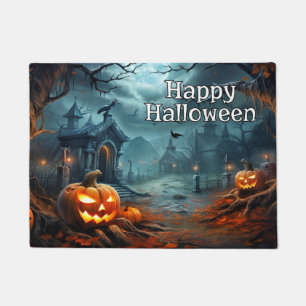 ハッピーハローウィン  暗不気味い後のカボチャ ドアマット