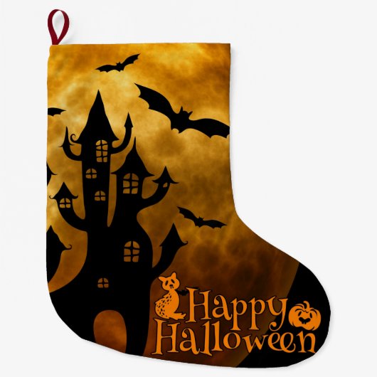 ハッピーハローウィン（満月） ラージクリスマスストッキング (正面)