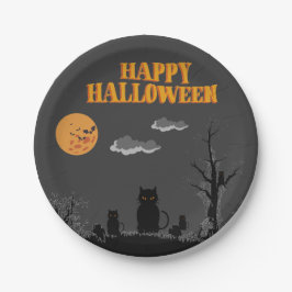 ハッピーハローウィン – 猫 ペーパープレート