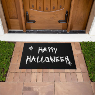 ハッピーハローウィン、白い黒 ドアマット