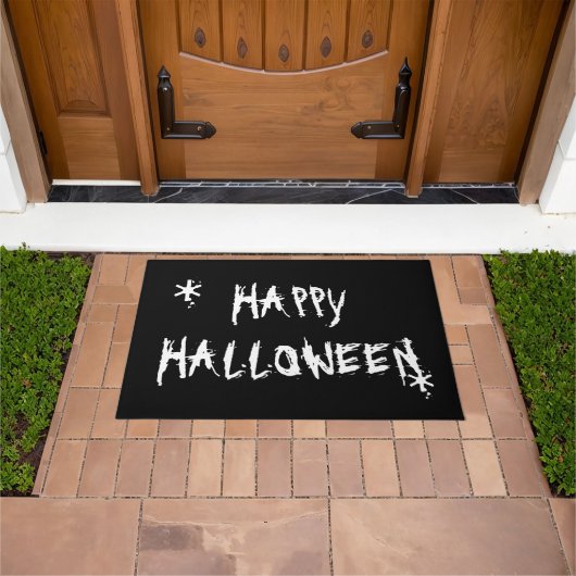 ハッピーハローウィン、白い黒 ドアマット (室外)