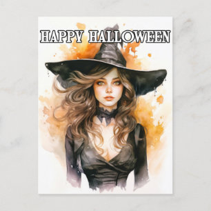 ハッピーハローウィン 秋の魔女イラストレーション ポストカード