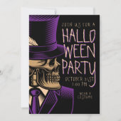 ハッピーハローウィン |紫のファッションスケルトン 招待状 (正面)