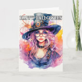 ハッピーハローウィン |美しいスチームパンクの魔女 カード (正面)