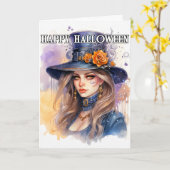 ハッピーハローウィン |美しい威厳のある魔女 カード (黄色い花)