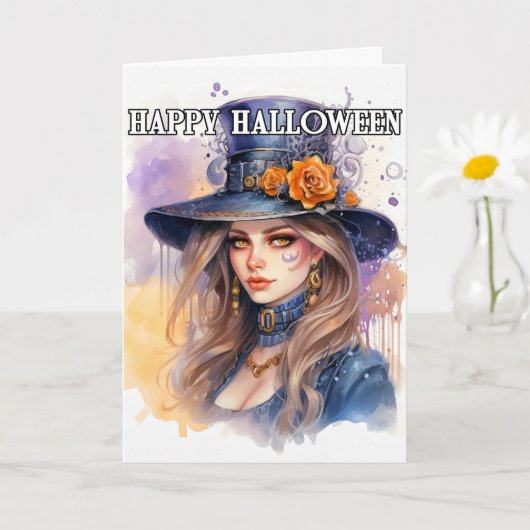 ハッピーハローウィン |美しい威厳のある魔女 カード (小さな植物)