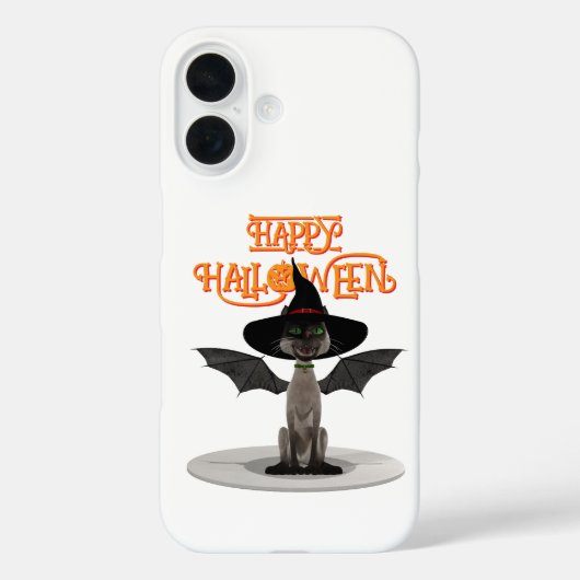 ハッピーハローウィン。翼と魔女の帽子を持つ猫 Case-Mate iPhoneケース (裏面)