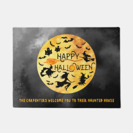 ハッピーハローウィン、飛んでいる魔女、幽霊とこうもり ドアマット