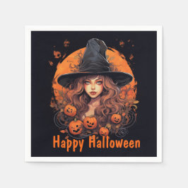 ハッピーハローウィン（魔女とカボチャ） スタンダードカクテルナプキン